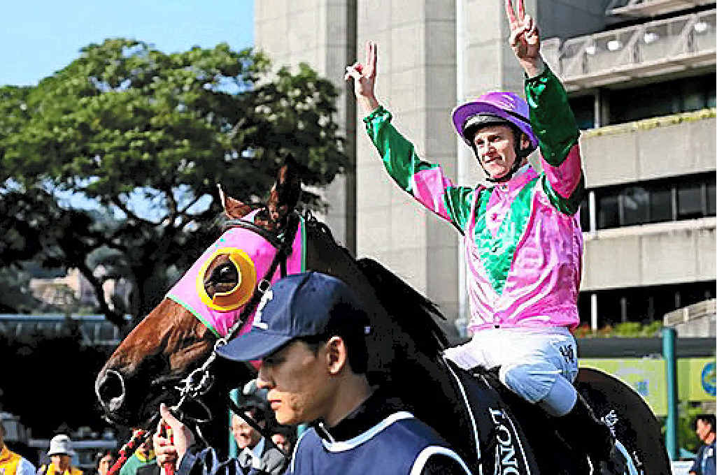 SUPERSTAR RIDER: Zac Purton celebrates after taking Aerovelocity to victory in the G1 Longines Hong Kong Sprint. Photo: Hong Kong Jockey Club. SUPERSTAR RIDER: Zac Purton celebrates after taking Aerovelocity to victory in the G1 Longines Hong Kong Sprint. Photo: Hong Kong Jockey Club.